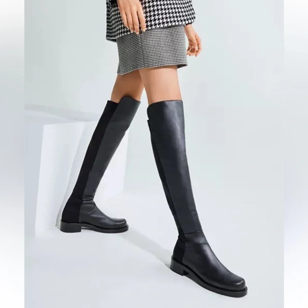 Stuart Weitzman Over-The-Knee Black 5050 BOLD LOGO BOOT size 6.5 NEW